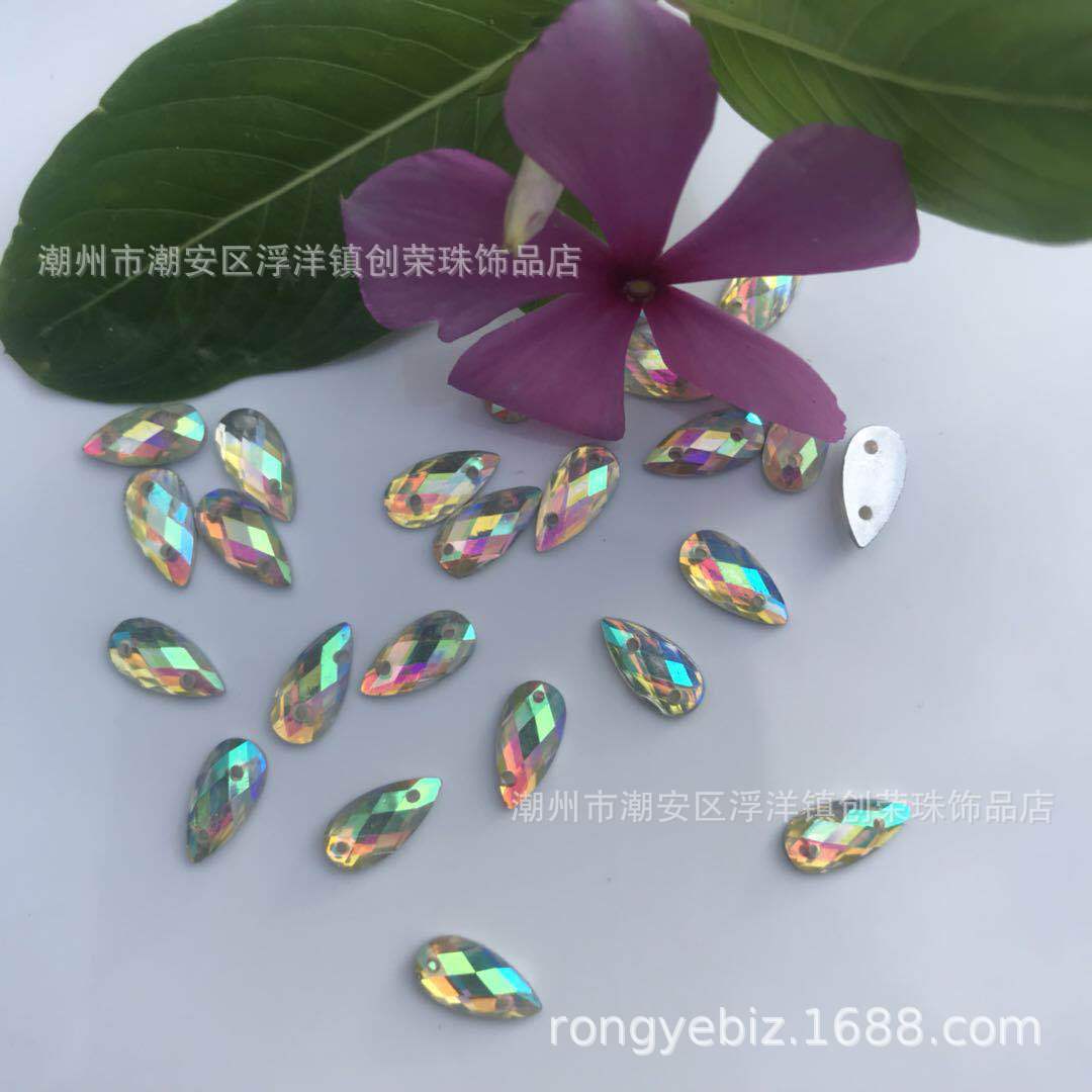 Hand sewing resin drilling AB color water droplet mesh surface flat…