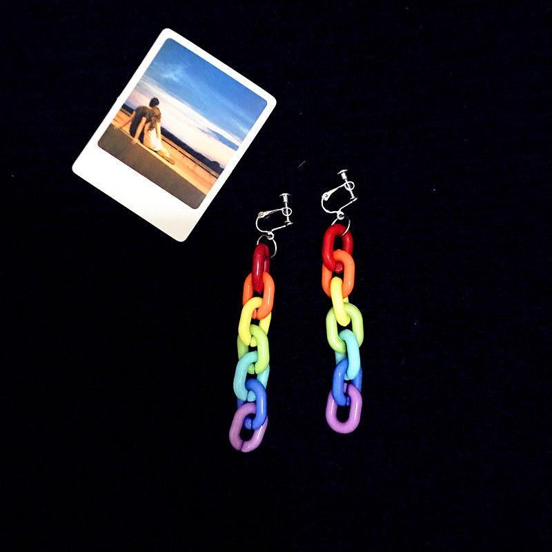Acrylic Rainbow Contrast Color Chain Acrylic Earrings Wholesale display picture 4