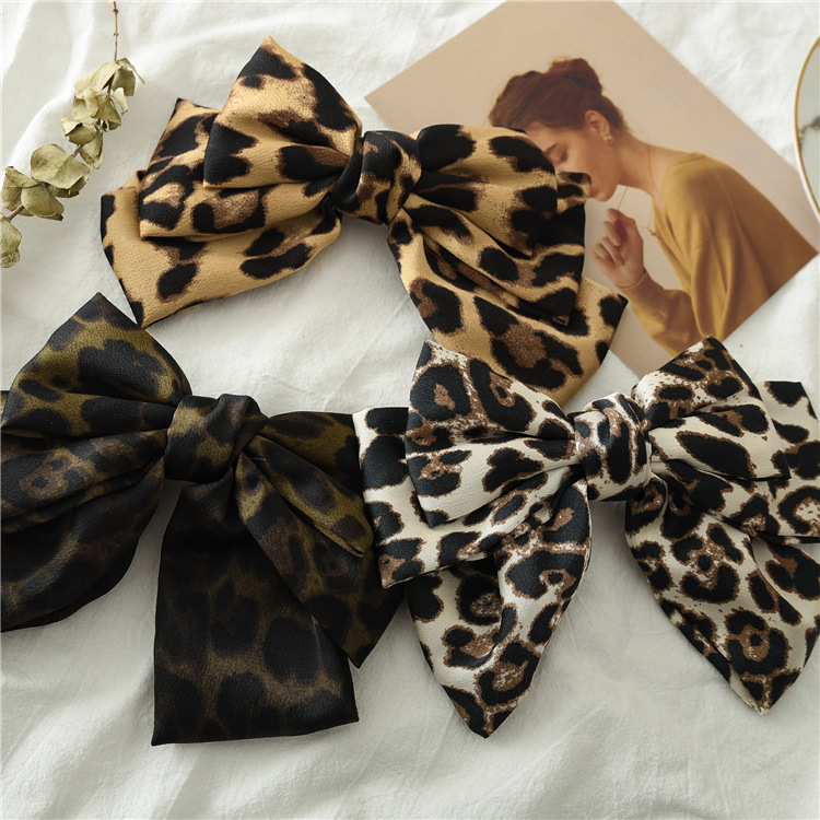 Leopard Print Bowknot Satin Hair Clip display picture 3