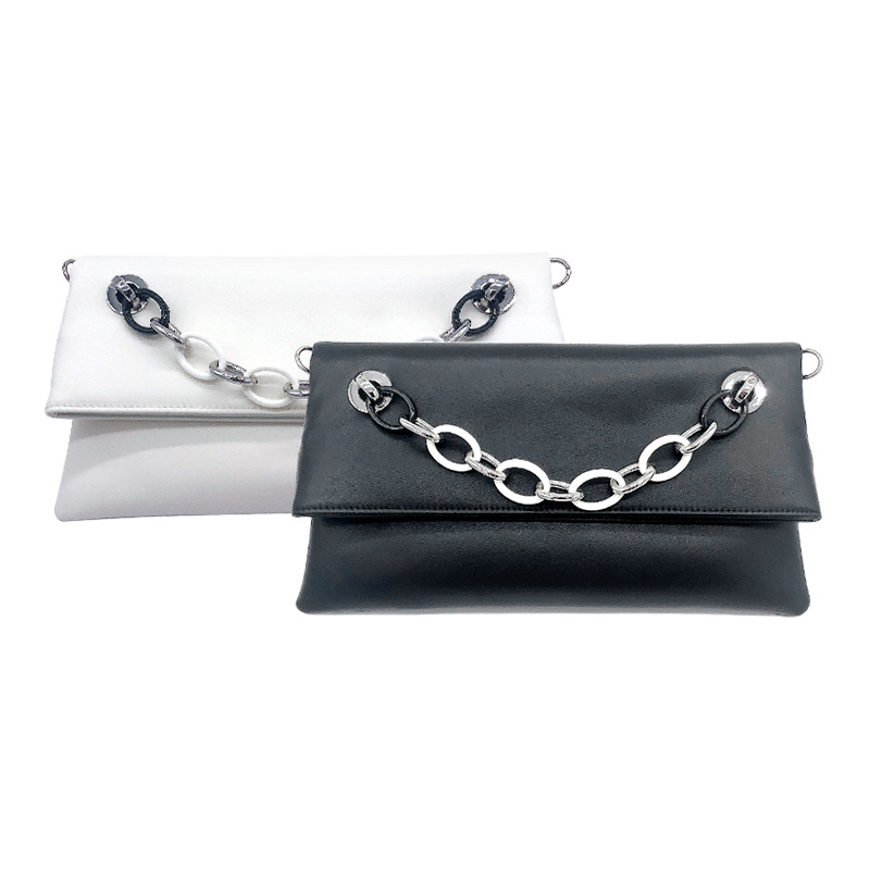 Korean Style Genuine Leather Clutch Bag Cowhide Women's Envelope Bag Commuter OL Simple Solid Color Folding Shoulder Bag Evening Clutch - Thumbnail 5