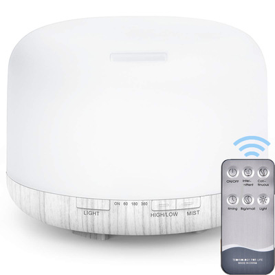 外貿爆款500ml遙控白木紋香薰機七彩加濕器 超聲波家用精油擴散器