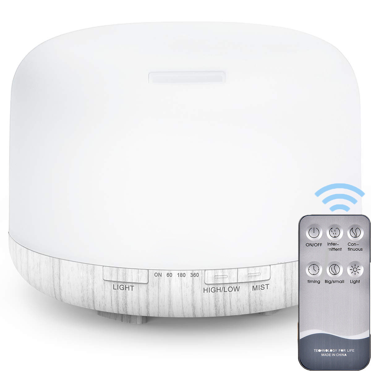 外貿爆款500ml遙控白木紋香薰機七彩加濕器 超聲波家用精油擴散器