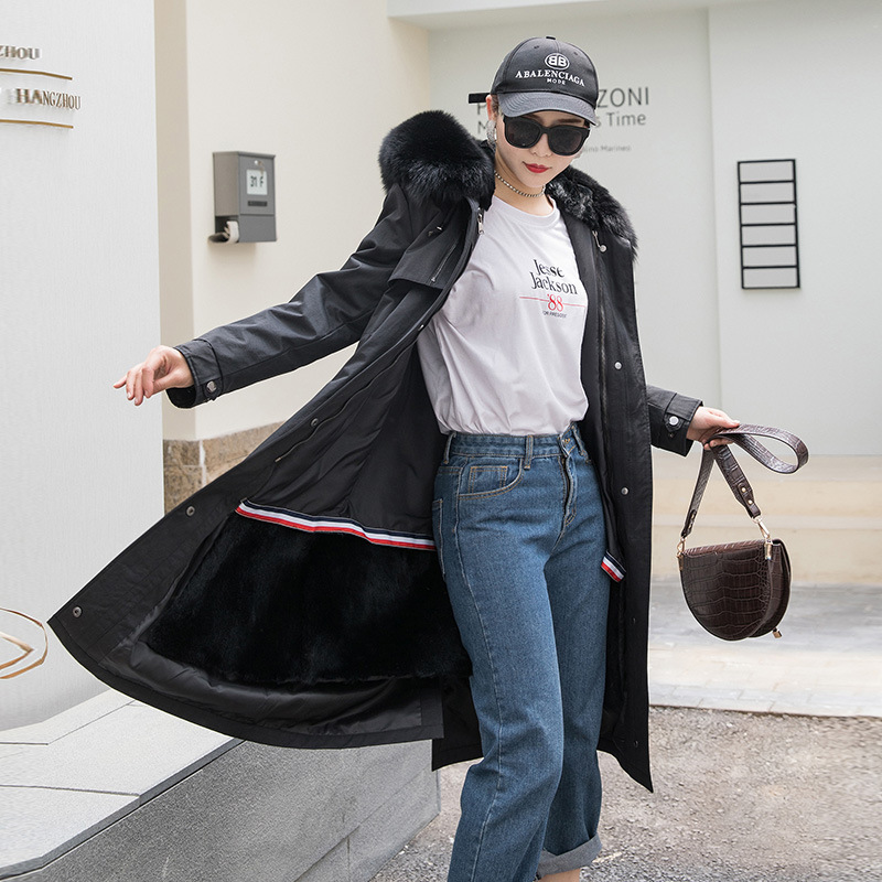 派克服女2019新款獭兔毛可拆卸内胆中长过膝款活里活面皮草尼克服|ms