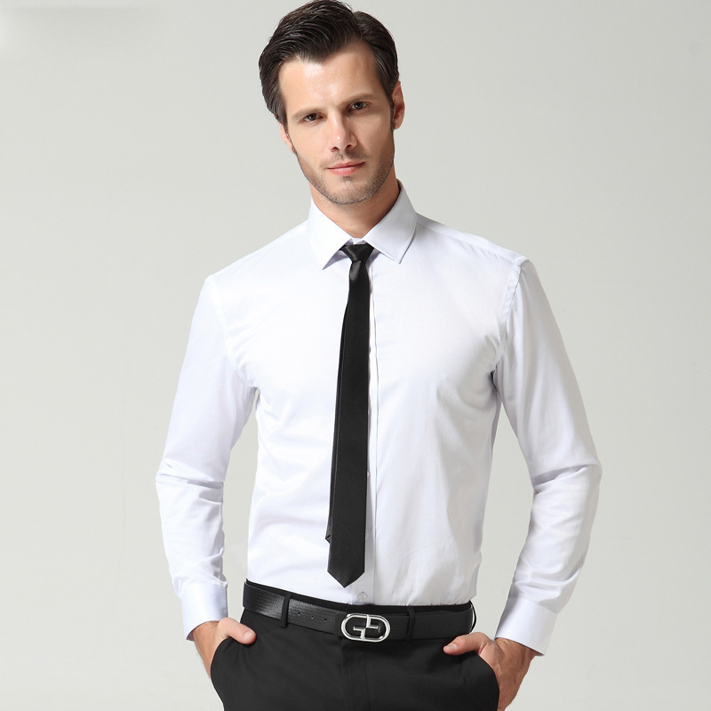 秋季白衬衫男长袖商务韩版修身型职业正装免烫纯色西装衬衣男|ms