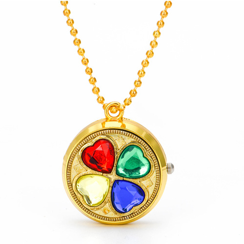 Cartoon anime children student gift rotatable top turntable necklace quartz pocket watch wholesale