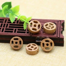 桃木雕刻 儿童别针挂件 手脚链饰品 diy材料宝宝工艺品 镂空古钱
