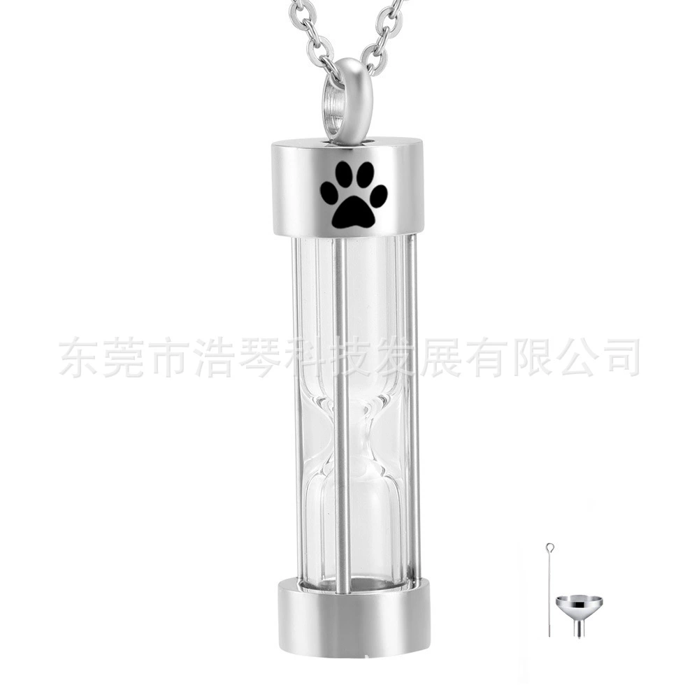 Трансграничная электронная коммерция горячие продажи ожерелье из пепла для домашних животных титановая сталь Стеклянные песочные часы печать лапы пепел кулон ювелирные изделия из бутылки эфирного масла