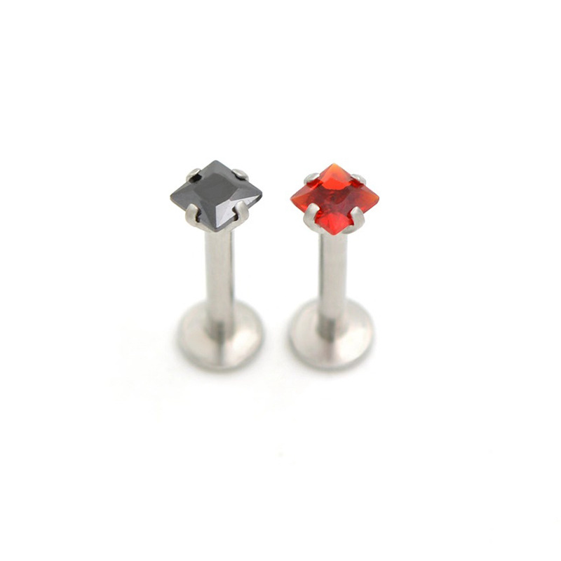square lip piercing with zircon stainless steel