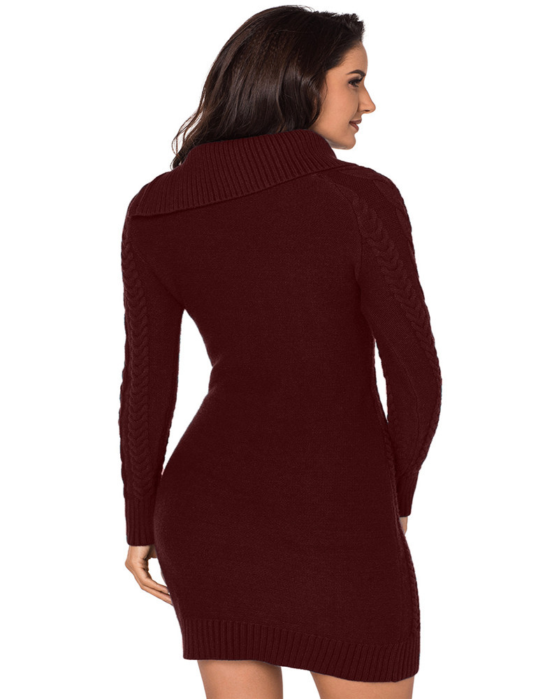 solid color lapel long-sleeved rib knit sweater dress nihaostyles wholesale clothing NSQSY85554