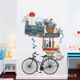 自行车宿舍书房走廊墙壁装饰墙贴纸创意个性手绘单车自粘壁纸贴画