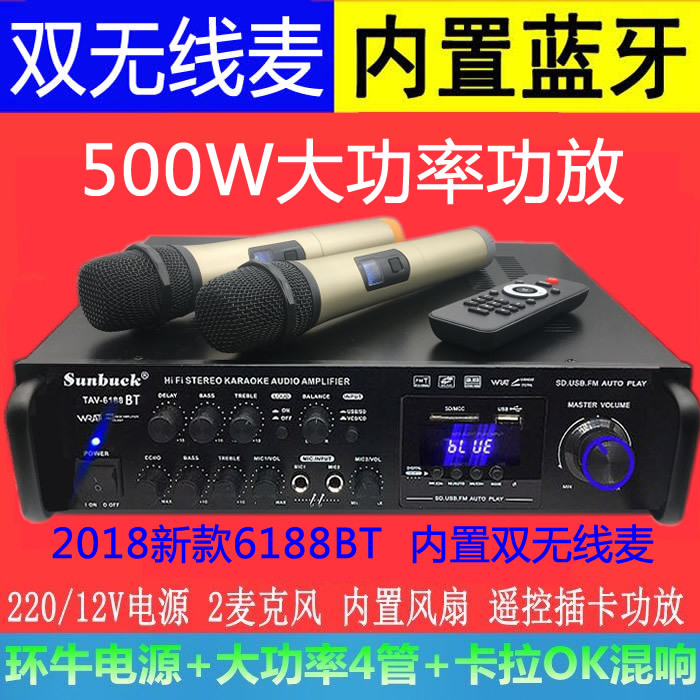 HIF2.0 Power Amplifier Home Professional Karaoke Power Amplifier High Power Card Speaker Equipped with Wireless Microphone with USB