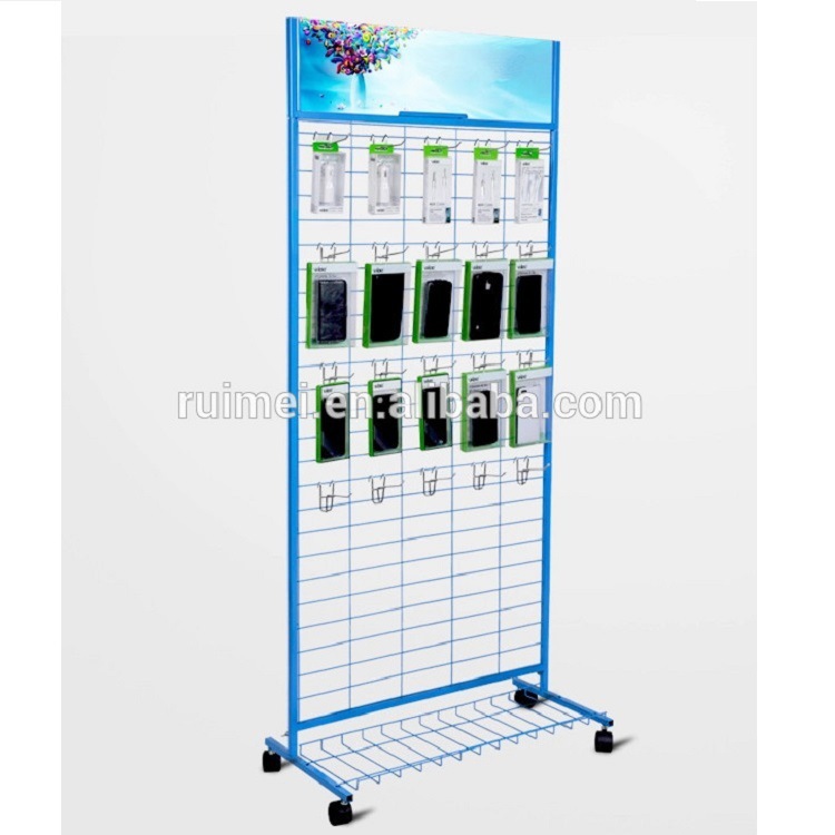 厂家直销 铁线网片落地式挂钩展示架 可移动手机配件架超市货架