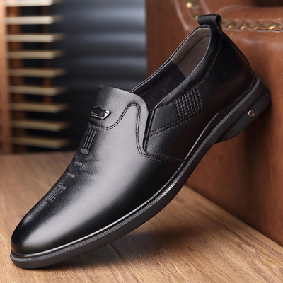一件代发英伦商务休闲皮鞋男士百搭套脚工作鞋简约一脚蹬真皮男鞋|ms
