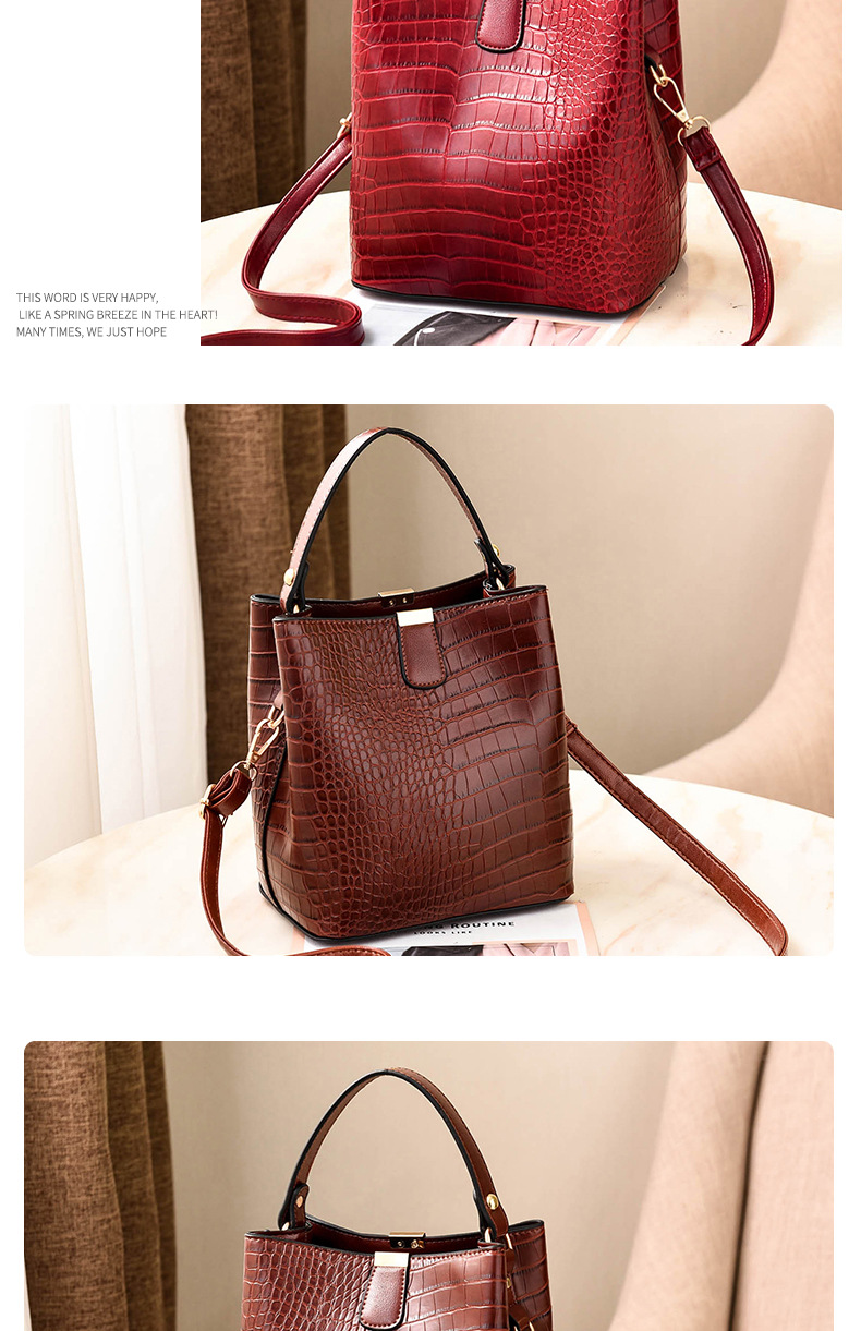 Women's Medium Pu Leather Crocodile Fashion Bucket Zipper Crossbody Bag display picture 4