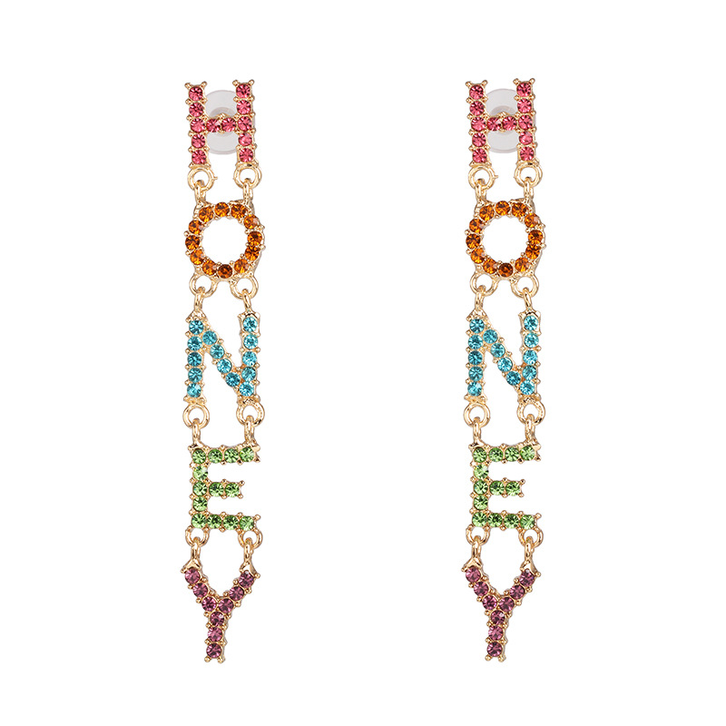 New Colorful Letters Hozey Diamond Earrings display picture 5