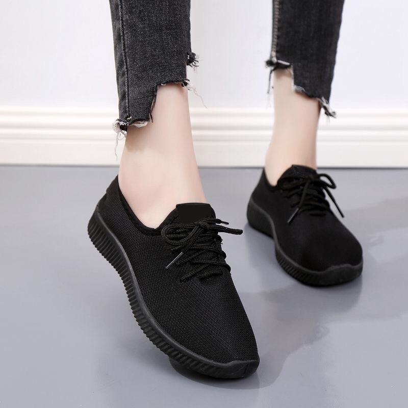 Cloth Shoes Women's Sports And Leisure Shoes Spring And Autumn Single Shoes Breathable Anti Slip Soft Sole Black Work Shoes