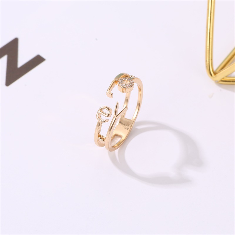 New Ring Fashion Letter Ring Personality Love Couple Single Ring Trend Diamond Open Ring Wholesale display picture 6