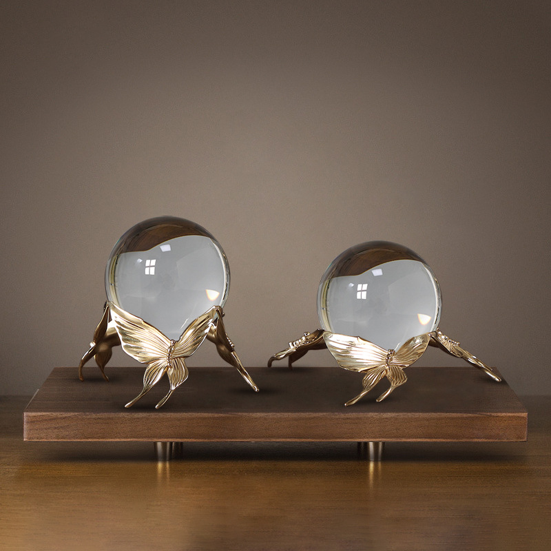 欧美式金属纯铜水晶球摆件客厅酒店会所高档装饰品摆设样板间陈设