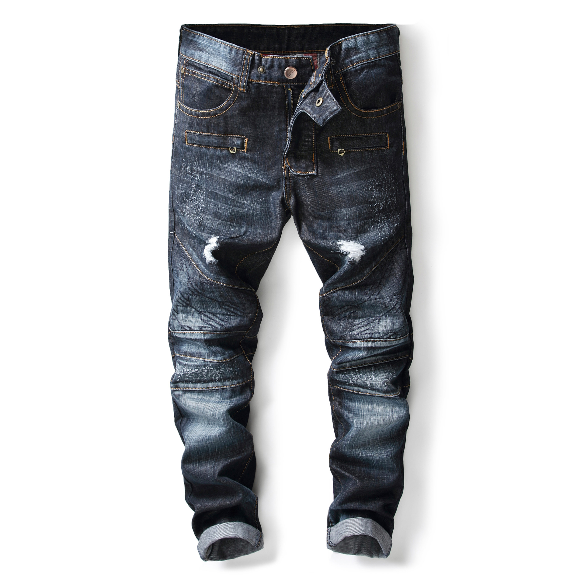 Jeans da uomo stile elastico con cuciture a compressione Zou piccoli jeans a gamba dritta_voghion.com