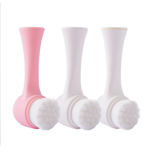 Soft-bristled silicone double-sided facial cleansing brush, household manual facial cleansing brush, 3D facial cleansing instrument, dual-purpose massage brush