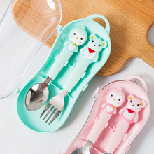 新款304不銹鋼兒童勺子叉子套裝幼兒園 寶寶卡通餐具套裝組合批發