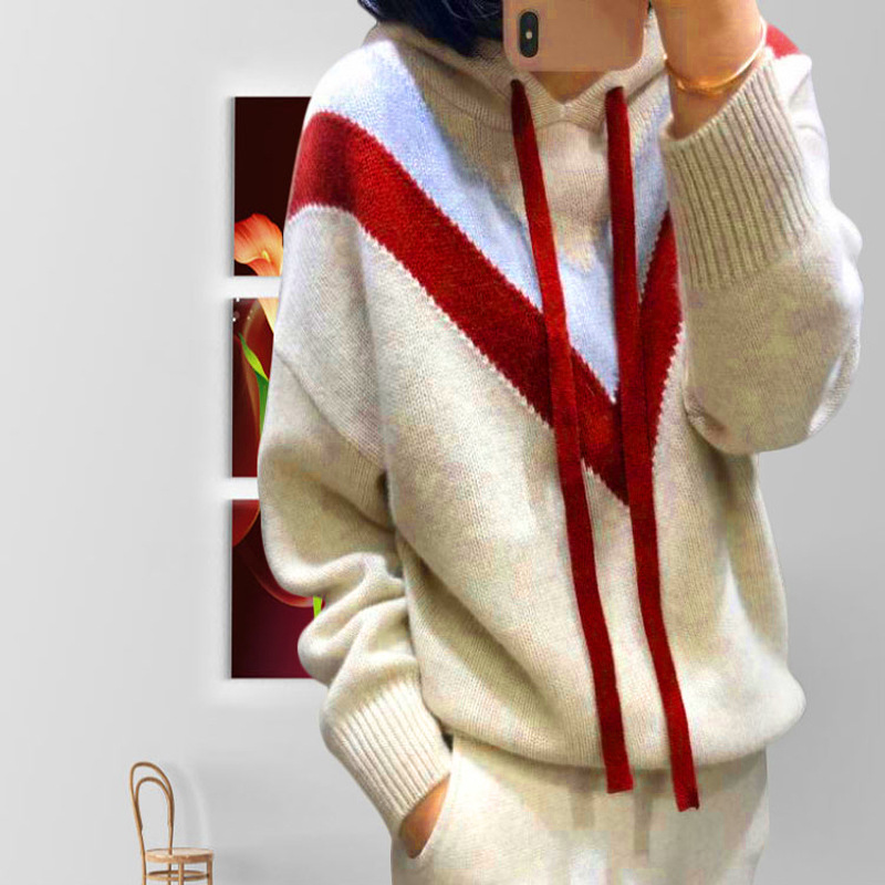 Korean Edition Spring new pattern Geometry pattern Hooded wool Sweater have cash less than that is registered in the accounts Easy Socket sweater Versatile Sweater