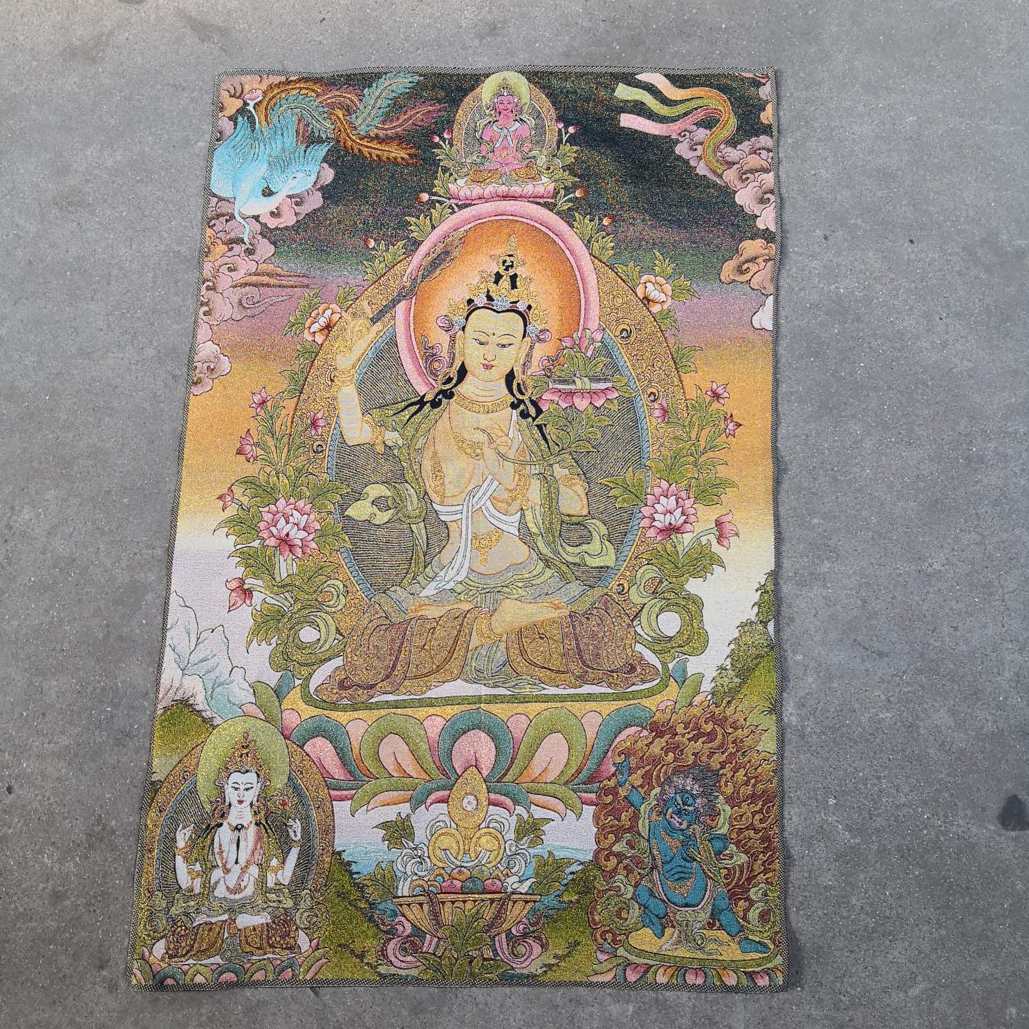 Tibetan Buddha Statue,Nepalese Portrait,Brocade Guanyin Thangka Embroidery,Silk Embroidery Thangka,Entrance Antique Decorative Painting