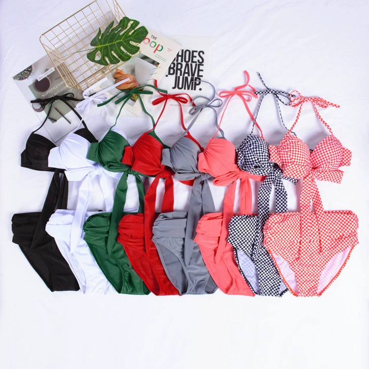 Women's Wrap Halter Bikini Set, Korean Style, High-Waist Ruched Bottom, S–XL