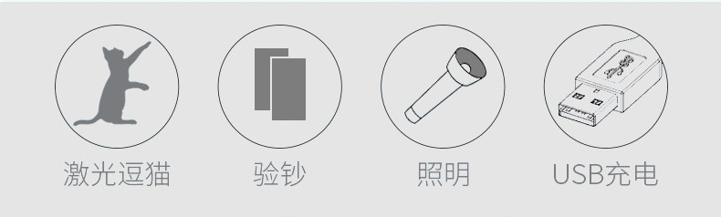 三合一手电筒 磁吸直充尾盖 照明激光红外线UV紫光验钞不锈钢手电详情2