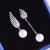 Silver needle, swan, fashionable metal earrings from pearl, silver 925 sample