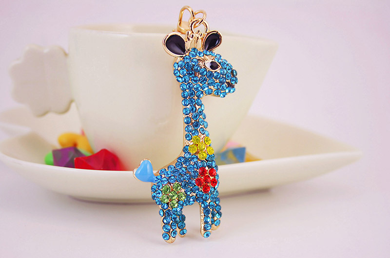 50g Weight Alloy, Metal Material Giraffe Pattern Unisex Gender Pink, Purple, Blue Color  Creative Diamond Crystal Cute Cartoon Cute Giraffe Keychain 8