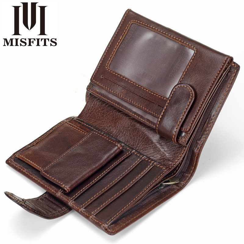 Cross-Border Men's Short Genuine Leather Wallet Retro Coin Clip First Layer Cowhide Vertical Card Holder Large Capacity