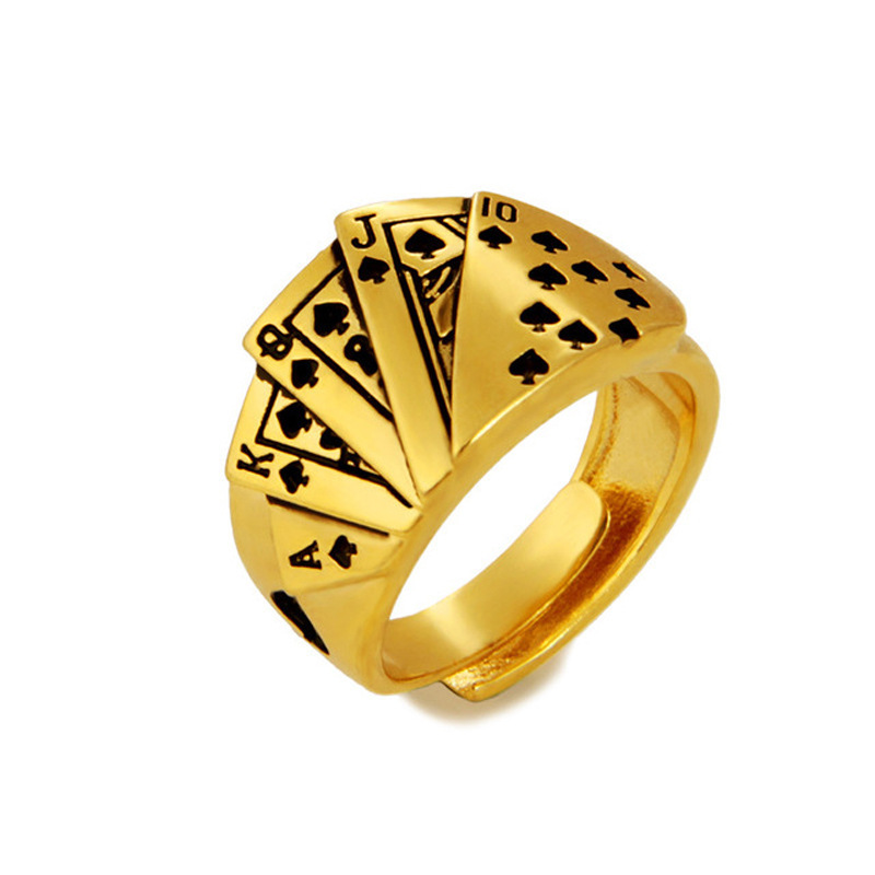 Flush poker ring guldpläterad herr vintage stil enkel ring_voghion.com