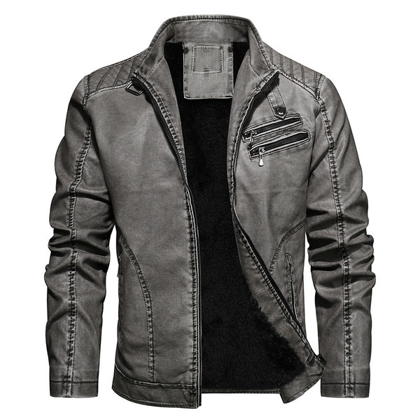 Casual men’s plush and thick leather jacket