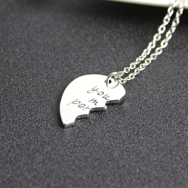 Hot-selling English Lettering Two-petal Stitching Love-shaped Alloy Pendant Necklace display picture 8