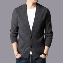 厂家直销秋季男装V领开衫男式羊毛针织衫纯色毛衣韩版短款外套