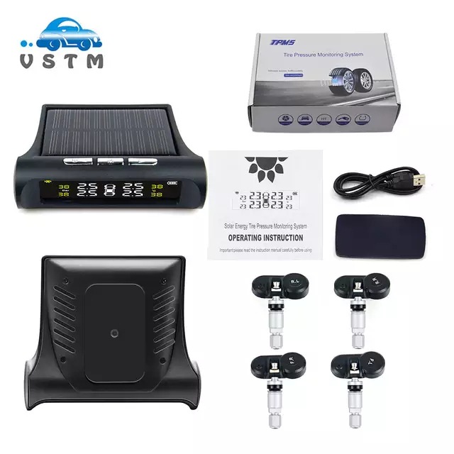 TPMS solar wireless tire pressure monitor built-in LCD color screen English live voice prompt tire pressure system