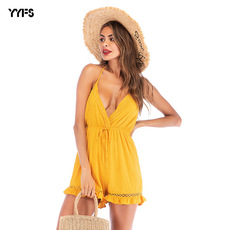 summer new casual short solid color short-sleeved jumpsuit NSYYF61485