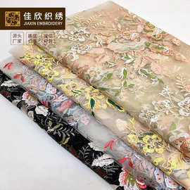 现货春夏礼服连衣裙时装面料 网纱缕空亮片绣花面料 汉服绣花面料