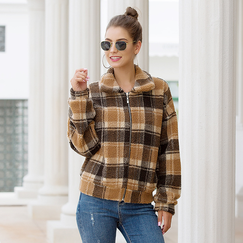 women s hot spring new plaid wool short coat NSKX6071