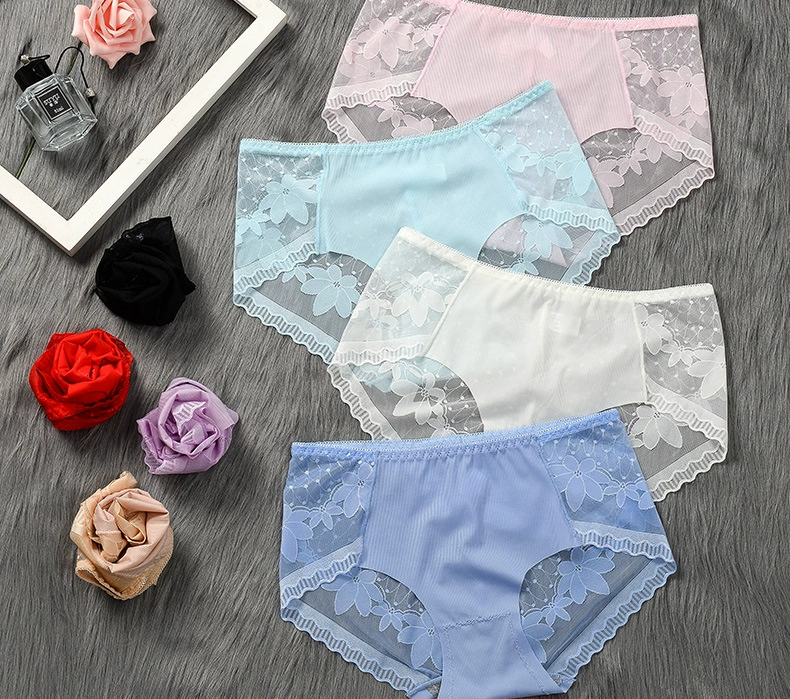 [80-130 pounds] Steo Ice Wicker Mid-waist underwear lace cotton inner crotch elastic briefs 1638