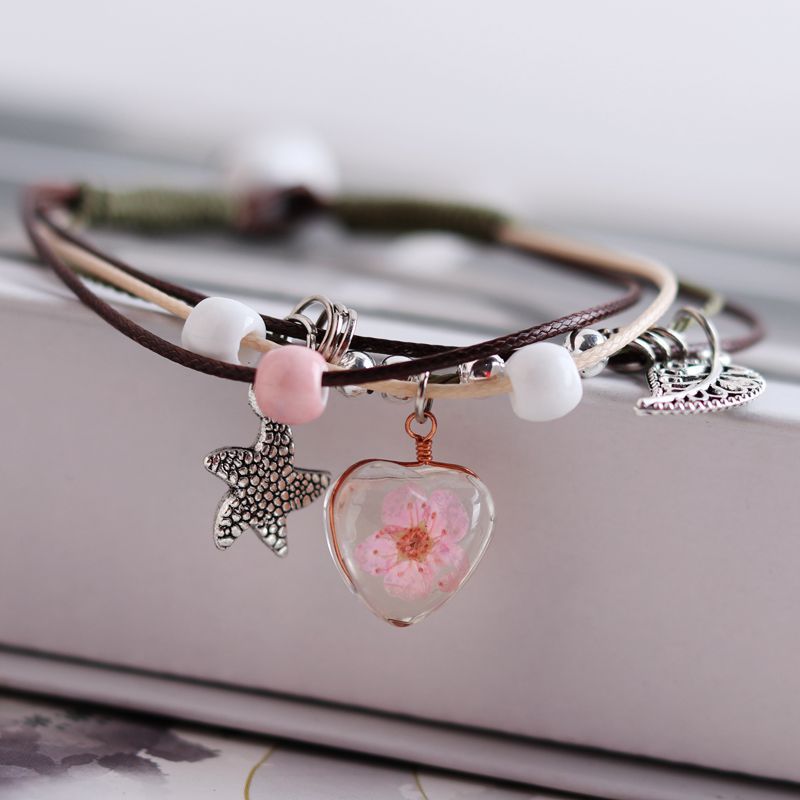 爱心干花手链永生花三生三世十里桃花手工diy陶瓷饰品冰裂瓷珠