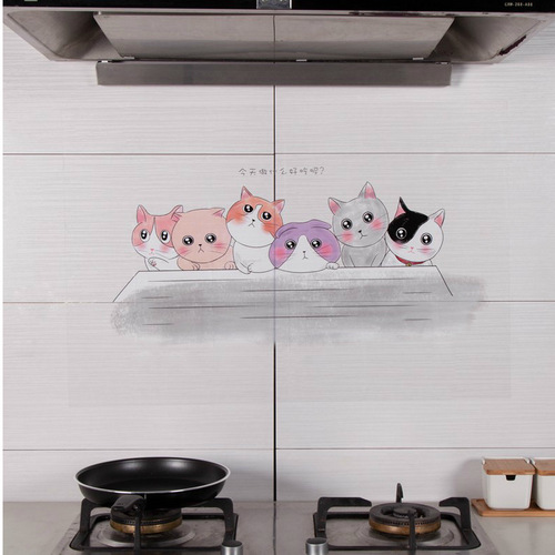 Kitchen oil-proof sticker self-adhesive paper household stove high temperature oil smoke sticker cartoon oil-proof waterproof wall sticker tile sticker