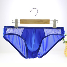 欧美内裤批发男士内裤低腰三角裤丝滑性感 大码冰丝拼接蕾丝 B162