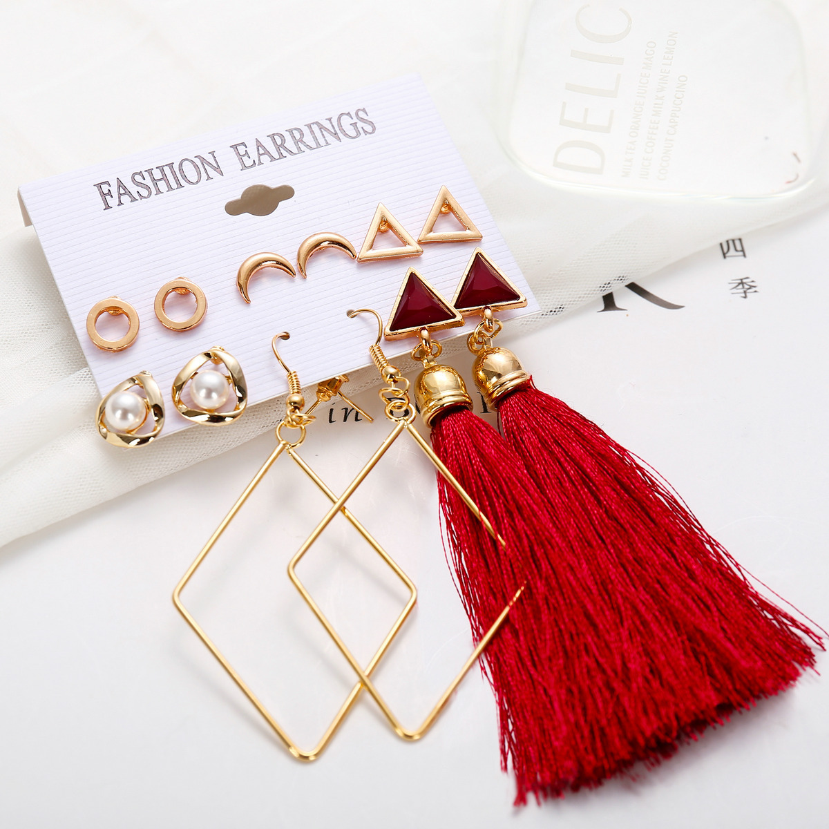 New Hot Sale Bohemian Moon Triangle Tassel Earring Set 6 Pairs wholesalepicture16