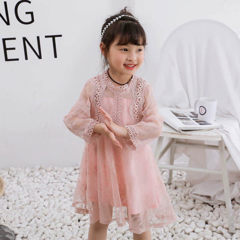 Dress Korean-style little princess lace autumn dress for girls, sizes 100–140 cm