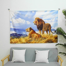 跨境热销狮子图案挂毯客厅家居装饰背景墙时尚欧美布艺挂毯批发