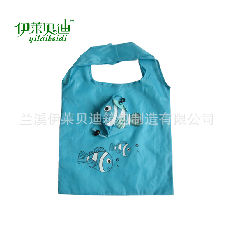 现货100个起批小丑鱼收纳袋 涤纶折叠鱼儿袋 鱼儿折叠购物袋厂家