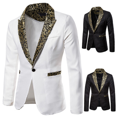 men's jazz performance suit blazers groomsmen jacket Men's Lapel jacquard pure performance dress suit