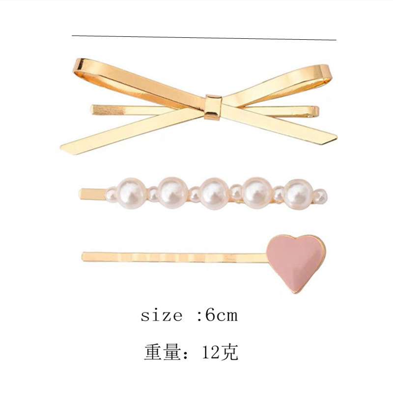 Korean Fashion Metal Bow Pearl Love Hairpin display picture 1